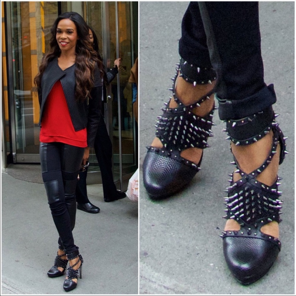 BCBGMAXAZRIA Black MaHersh Leather Spike Pumps OBO